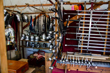 Medieval gun smith shop. Swords and Armor for sale.