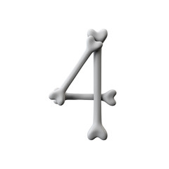 Number 4 bone font. Halloween alphabet letter. 3D Rendering