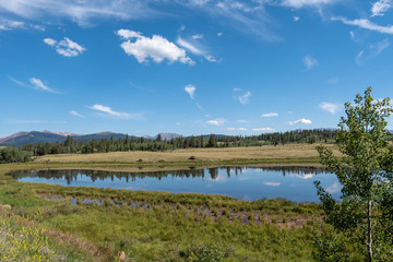 Landscape of small lake at Kenosha pass in the Colorado mountains