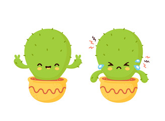 Cute sad cry dried and happy cactus