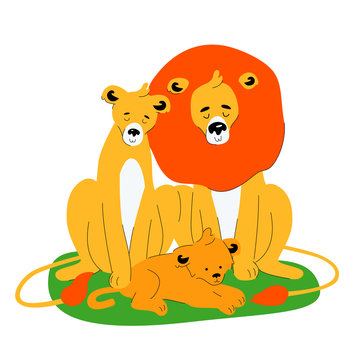 Family of lions - flat design style illustration