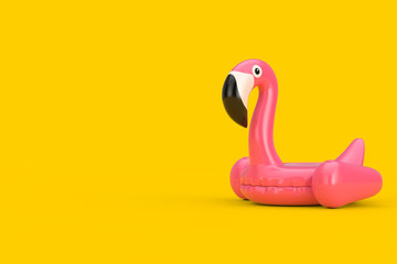 Summer Swimming Pool Inflantable Rubber Pink Flamingo Toy. 3d Rendering