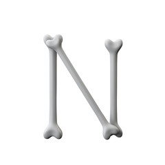 Letter N bone font. Halloween alphabet letter. 3D Rendering
