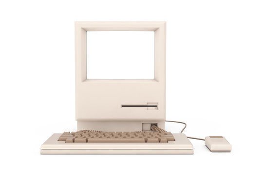 Retro Personal Computer. The System Unit, Keyboard, Mouse and Monitor with Free Space for Your Design. 3d Rendering