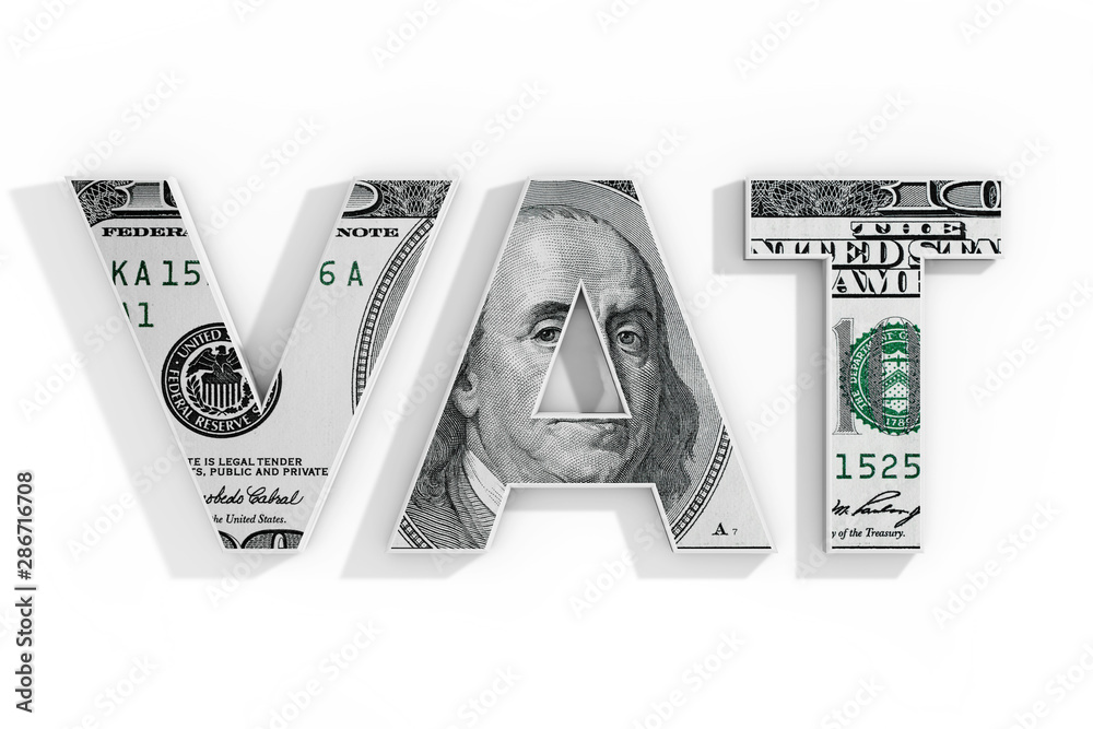 Aufkleber vat concept. word vat written with dollar bill. 3d rendering