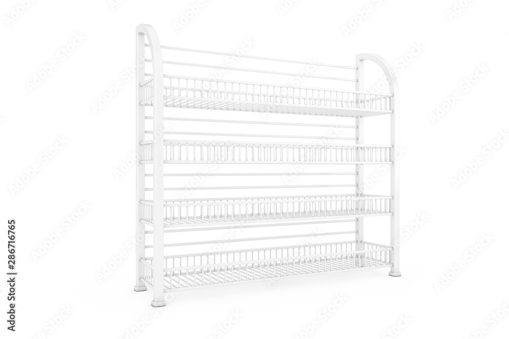 Aufkleber white long empty showcase displays with retail shelves. 3d rendering