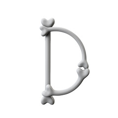 Letter D bone font. Halloween alphabet letter. 3D Rendering