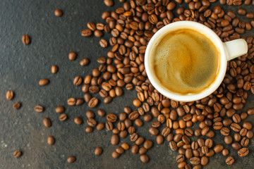 coffee (coffee bean and fresh coffee) menu concept. food background. copy space