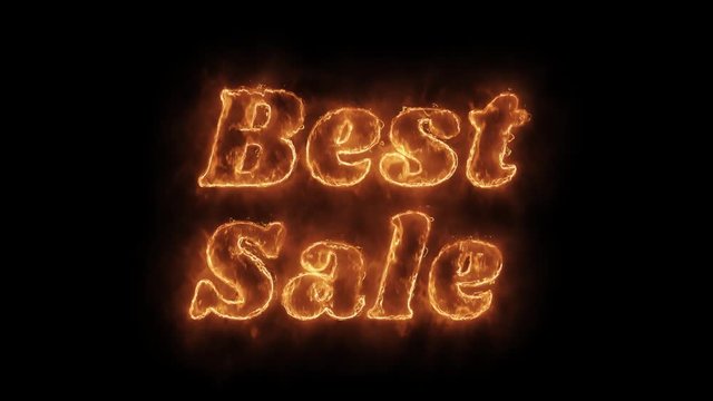Best Sale Word Hot Animated Burning Realistic Fire Flame and Smoke Seamlessly loop Animation on Isolated Black Background. Fire Word, Fire Text, Flame word, Flame Text, Burning Word, Burning Text.
