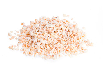  Crushed peanuts on a white background. Peanuts isolated on a white background.