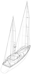 Yacht sailboat or sailing ship wire-frame. Vector illustration. Tracing illustration of 3d.