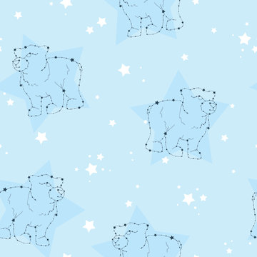 Vector Bears Star Constellations on Blue seamless pattern background.