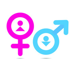 Vector gender symbols with heads of man and woman sex icon pink and blue isolated on white background