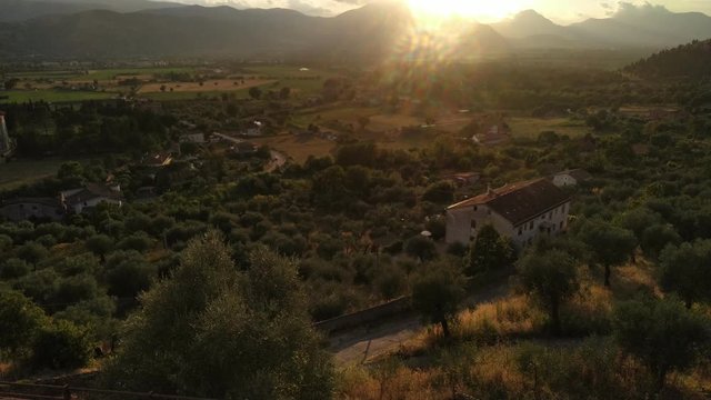 Beautiful town Padula. Italian agricultural and farming countryside.