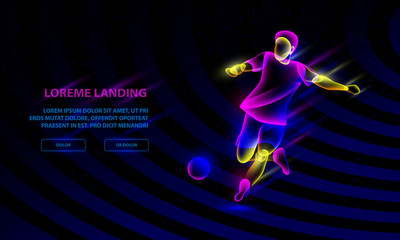 Soccer player hits the soccer ball. Vector Sport Background for Landing Page Template.