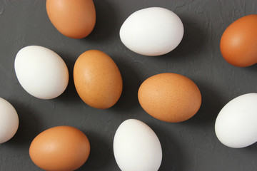 chicken eggs on the table. Farm products, natural eggs.