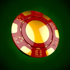 Casino token. Classic casino game 3D chips. Gambling concept, red poker chips with golden design elements.