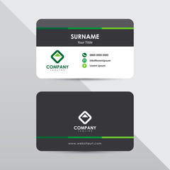 Modern business card design template. Green color element arrow shape, clean composition design.