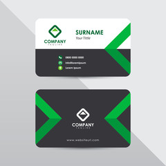 Modern business card design template. Green color element arrow shape, clean composition design.