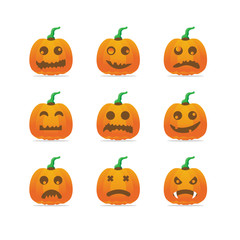 Halloween pumpkin head icon avatar collection. Set of funny and sad emoticons for Halloween. Halloween icon.