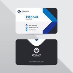 Modern business card design template. Blue color element rounded arrow, clean composition design.