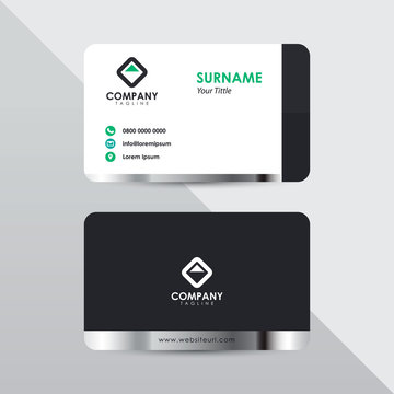 Modern business card design template. Black color with silver element decoration name card design.