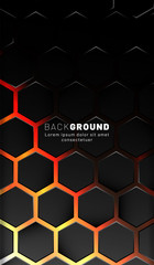 Vertical hexagon background. Gradient color light pattern with dark background technology style. Honeycomb. Vector illustration of light.
