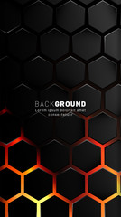 Vertical hexagon background. Gradient color light pattern with dark background technology style. Honeycomb. Vector illustration of light.