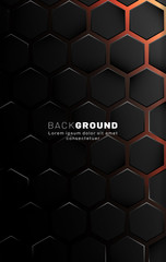 Vertical hexagon background. Gradient color light pattern with dark background technology style. Honeycomb. Vector illustration of light.