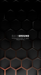 Vertical hexagon background. Gradient color light pattern with dark background technology style. Honeycomb. Vector illustration of light.