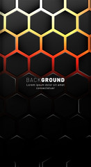 Vertical hexagon background. Gradient color light pattern with dark background technology style. Honeycomb. Vector illustration of light.