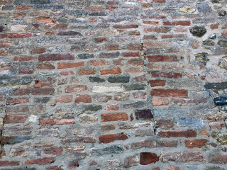 old red grey and white brick wall background. Copy space