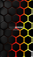 Vertical hexagon background. Gradient color light pattern with dark background technology style. Honeycomb. Vector illustration of light.