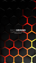 Vertical hexagon background. Gradient color light pattern with dark background technology style. Honeycomb. Vector illustration of light.