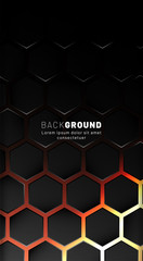 Vertical hexagon background. Gradient color light pattern with dark background technology style. Honeycomb. Vector illustration of light.