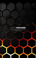 Vertical hexagon background. Gradient color light pattern with dark background technology style. Honeycomb. Vector illustration of light.