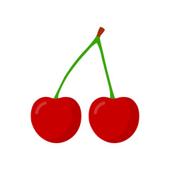 Red cherry vector icon isolated on white background