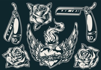 Vintage monochrome tattoos composition