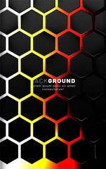 Vertical hexagon background. Gradient color light pattern with dark background technology style. Honeycomb. Vector illustration of light.