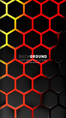 Vertical hexagon background. Gradient color light pattern with dark background technology style. Honeycomb. Vector illustration of light.