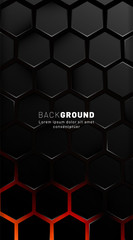 Vertical hexagon background. Gradient color light pattern with dark background technology style. Honeycomb. Vector illustration of light.