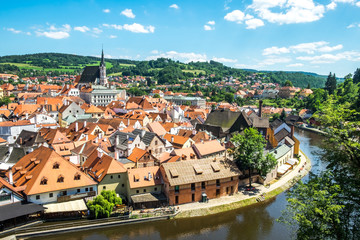 Fototapeta na wymiar Beautiful view to tower and castle in Cesky Krumlov, Czech republic