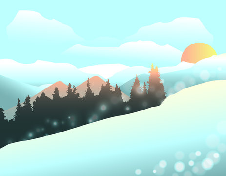 Beautiful winter blue mountain landscape, vector illustration