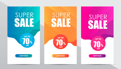 Set of social media sale design templates.  Modern concept sale banner, special offer 70% off. 