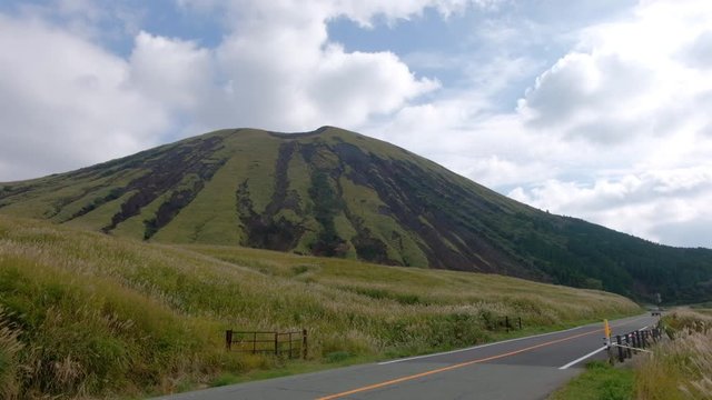 Green lanscape with mountain Aso background, Kusasenri, Aso, Kumamoto, Kyushu, Japan