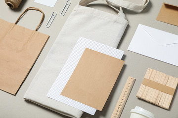 Mockup. Corporate stationery on grey background, copy space