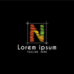 Letter hand drawing, sketch art font Logo vector design with square frame line art. business consulting concept. studio,room,art,group icon. Suitable for business, consulting group company