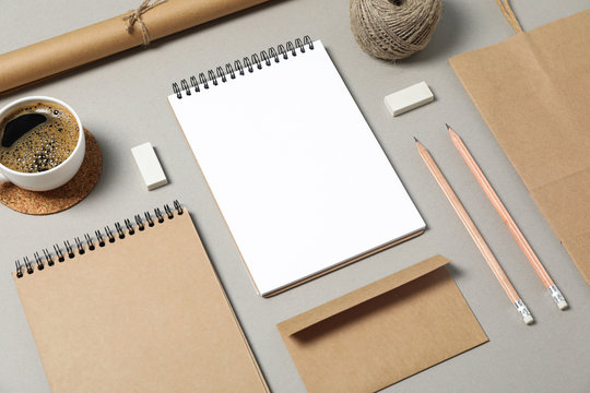 Mockup. Corporate stationery on grey background, copy space