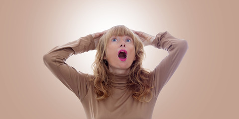 expressive adult woman portrait on isolated background