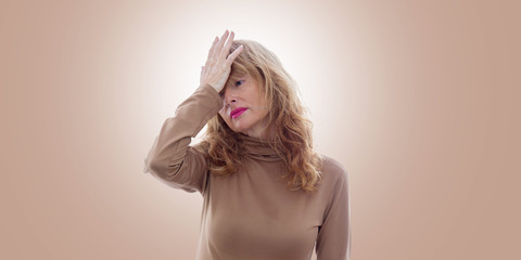 expressive adult woman portrait on isolated background